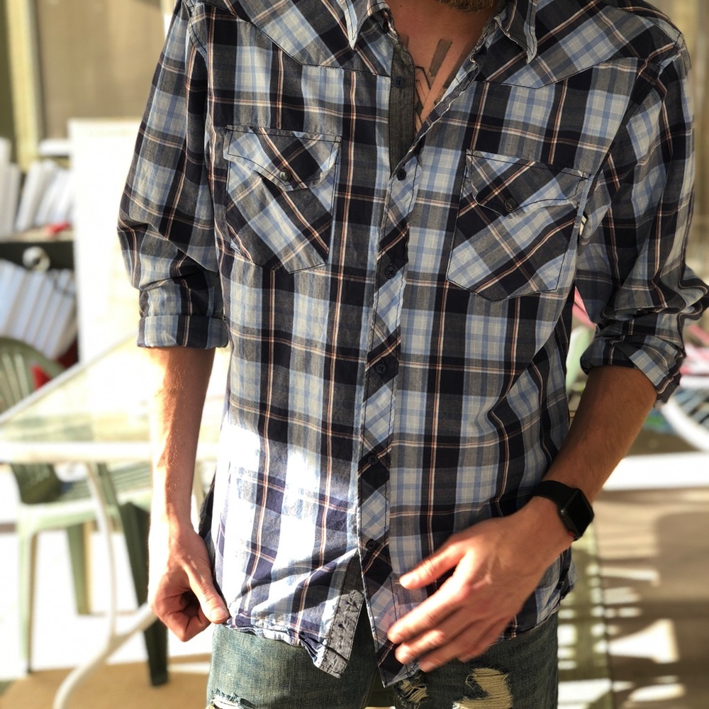 Blue and black • plaid button down